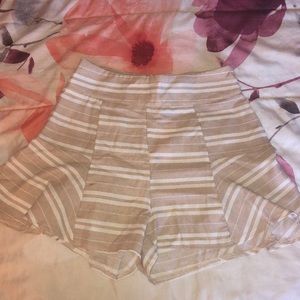 Tan striped flared shorts